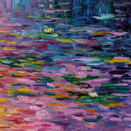 WATERLILY SERENADE: Colorful Abstract Water Lilies Impasto Oil Painting | rolled canvas, ready for custom framing