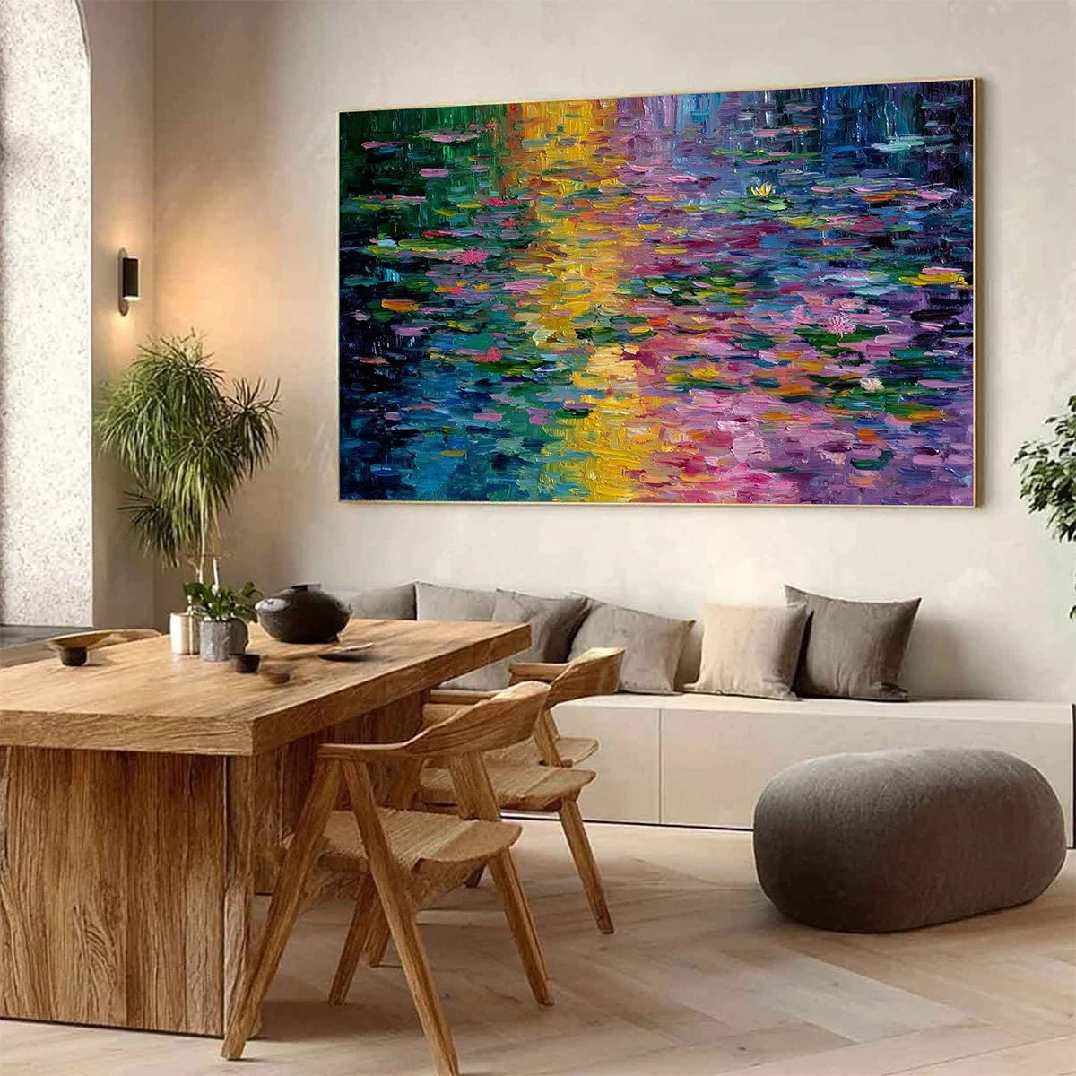 WATERLILY SERENADE: Colorful Abstract Water Lilies Impasto Oil Painting | Abstract mood, soft natural light studio shot