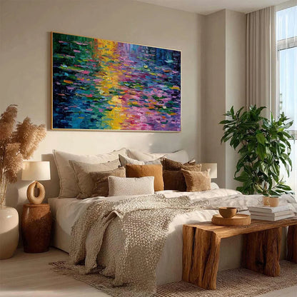 WATERLILY SERENADE: Colorful Abstract Water Lilies Impasto Oil Painting | multi-color palette, original oil on stretched canvas art