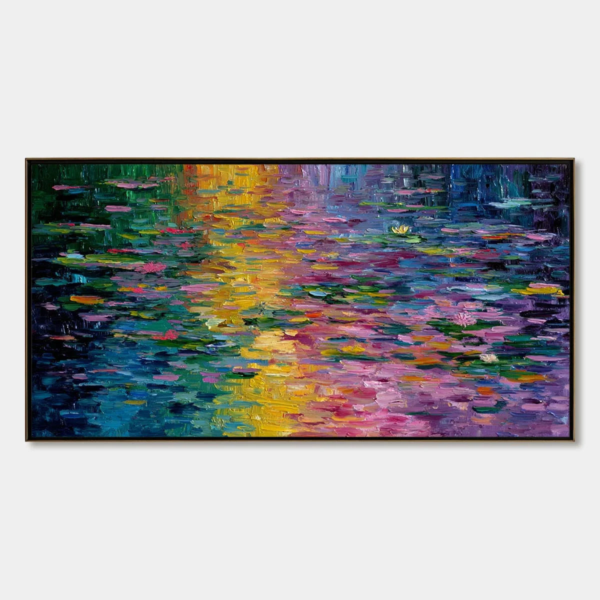 WATERLILY SERENADE: Colorful Abstract Water Lilies Impasto Oil Painting | hanging in living room, Abstract wall art