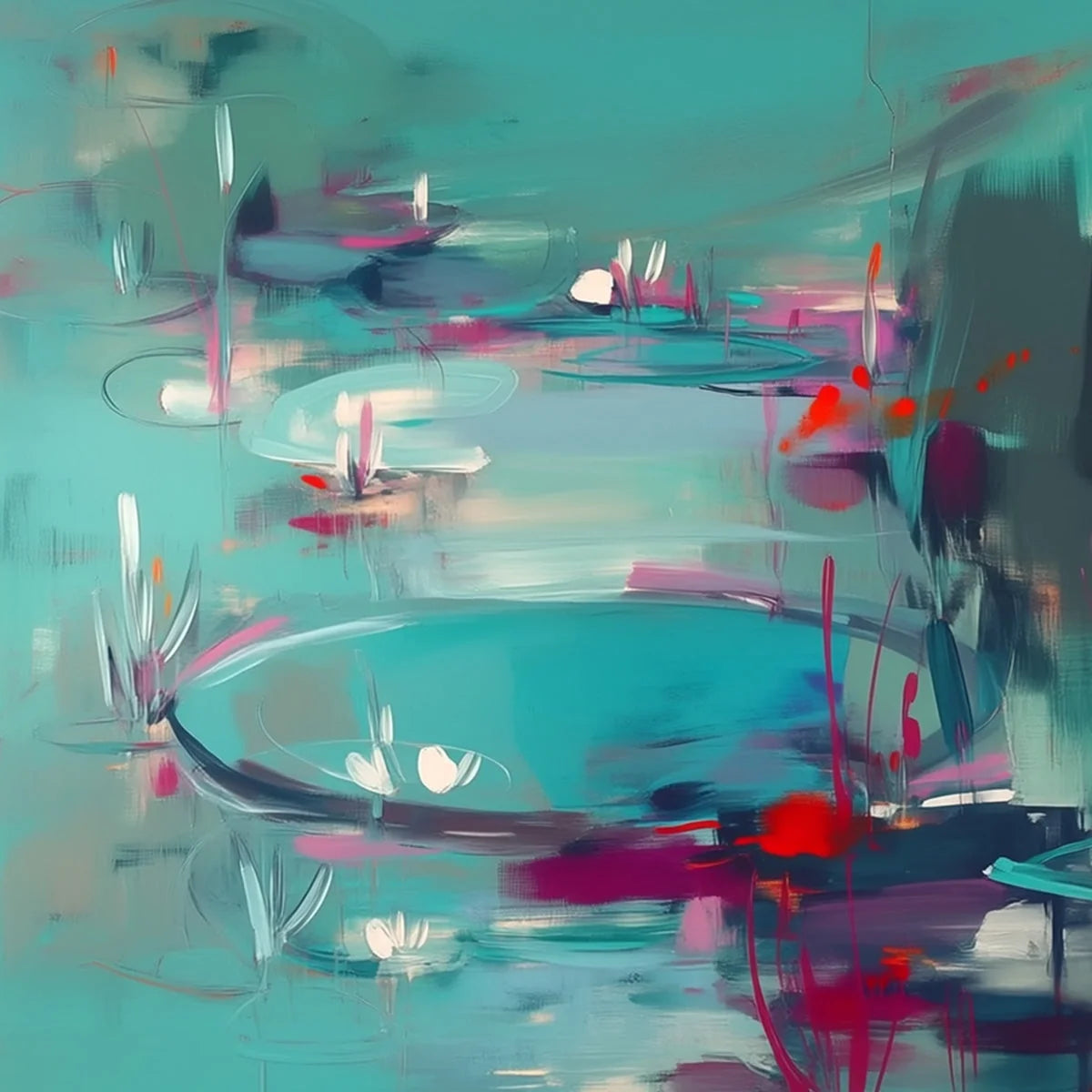 WATERLILY SERENADE: Vibrant Abstract Water Lilies Wall Art | rectangular format, hand-painted canvas edge