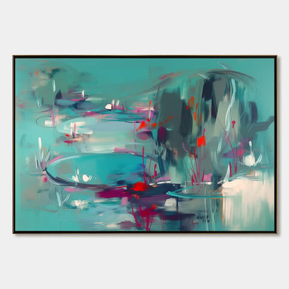 WATERLILY SERENADE: Vibrant Abstract Water Lilies Wall Art | hanging in living room, Abstract wall art