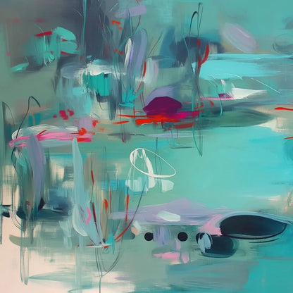 WATERLILY SONATA: Large Horizontal Abstract Landscape Painting | rectangular format, hand-painted canvas edge