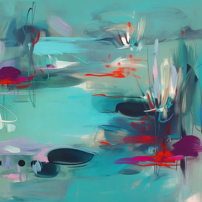 WATERLILY SONATA: Large Horizontal Abstract Landscape Painting | rolled canvas, ready for custom framing