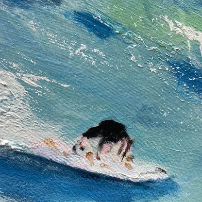 WAVE RIDERS: Ocean Painting of Surfers in Motion | rolled canvas, ready for custom framing