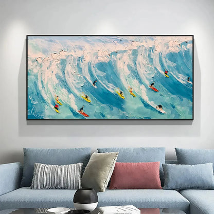 WAVE RIDERS: Ocean Painting of Surfers in Motion | Abstract mood, soft natural light studio shot