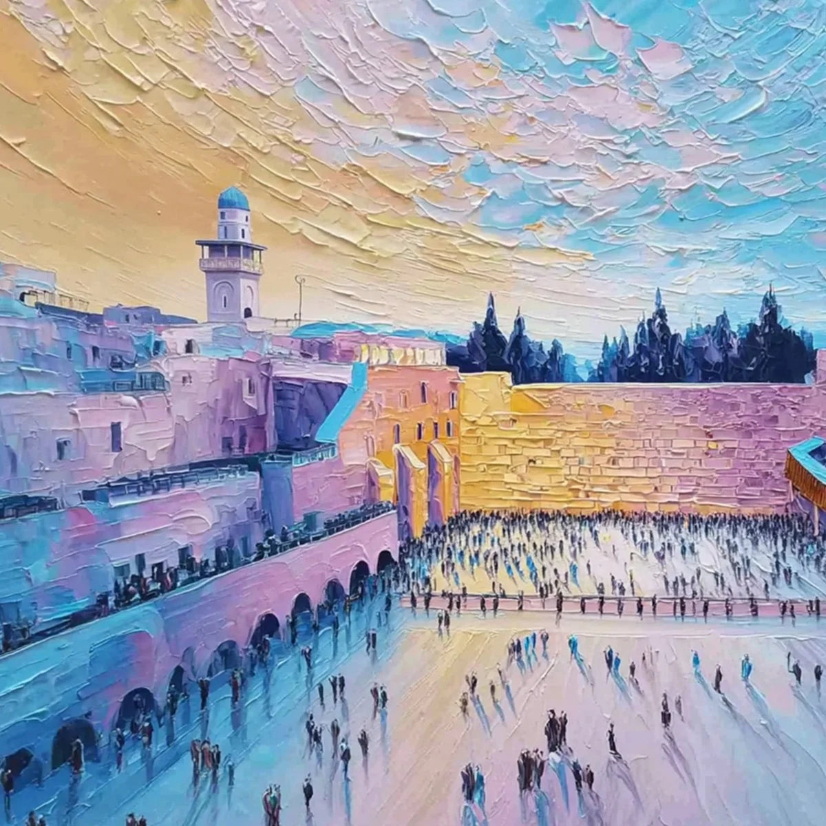 WESTERN WALL'S EMBRACE: Heavily Textured Impasto Jerusalem Cityscape Painting | rolled canvas, ready for custom framing