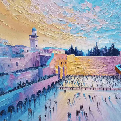 WESTERN WALL'S EMBRACE: Heavily Textured Impasto Jerusalem Cityscape Painting | rolled canvas, ready for custom framing