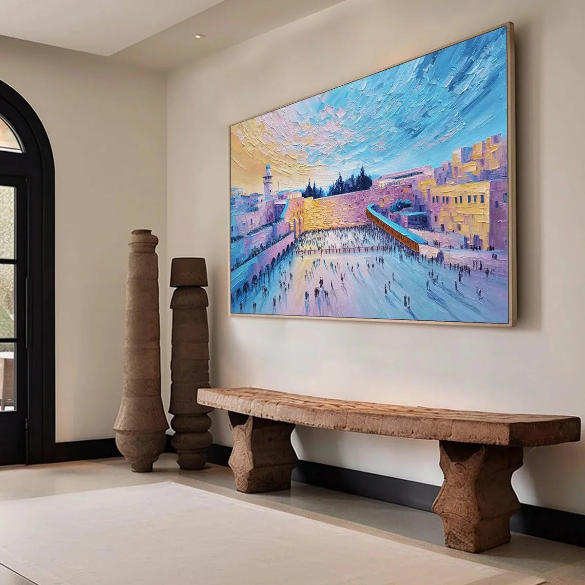 WESTERN WALL'S EMBRACE: Heavily Textured Impasto Jerusalem Cityscape Painting | multi-color palette, original oil on stretched canvas art