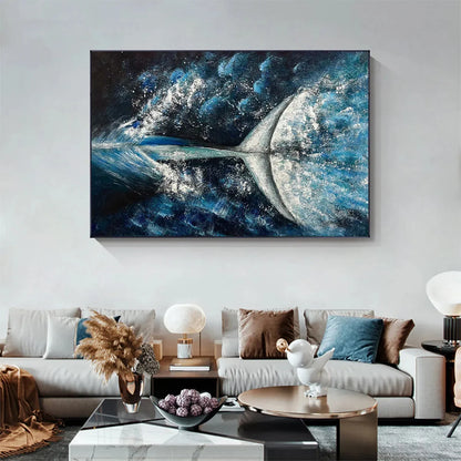 WHALE'S GRACE: Textured Whale Tail Painting, Ocean Animal Art, Blue, Living Room, Bedroom, Office | Abstract closeup, raised brushwork detail