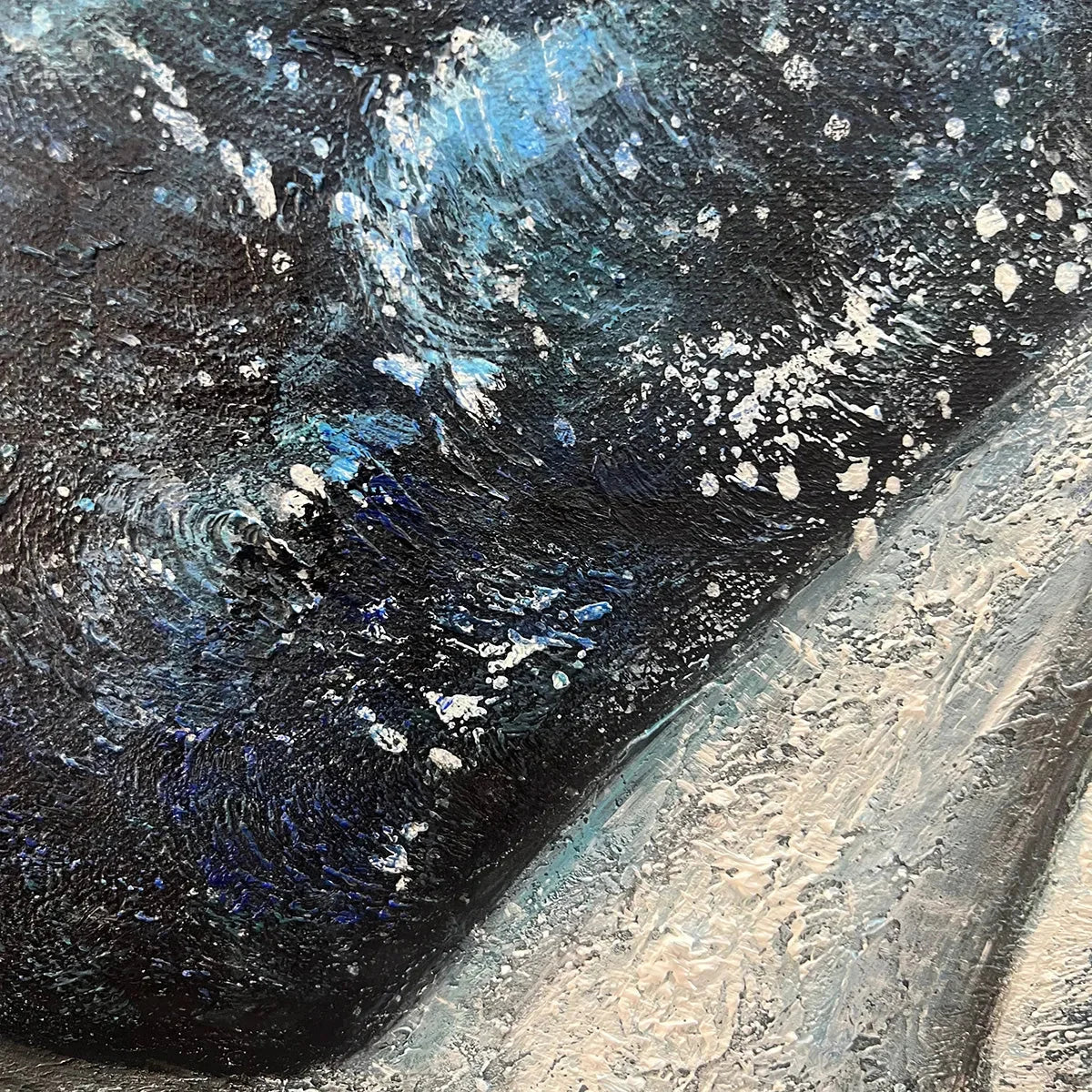 WHALE'S GRACE: Textured Whale Tail Painting, Ocean Animal Art, Blue, Living Room, Bedroom, Office | rectangular format, hand-painted canvas edge