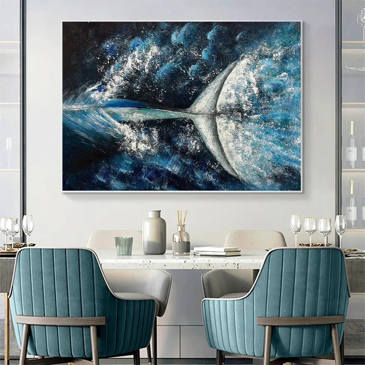 WHALE'S GRACE: Textured Whale Tail Painting, Ocean Animal Art, Blue, Living Room, Bedroom, Office | multi-color palette, original oil on stretched canvas art