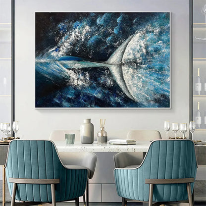 WHALE'S GRACE: Textured Whale Tail Painting, Ocean Animal Art, Blue, Living Room, Bedroom, Office | multi-color palette, original oil on stretched canvas art