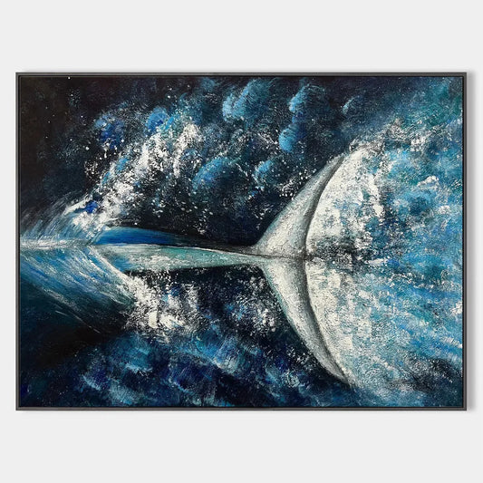 WHALE'S GRACE: Textured Whale Tail Painting, Ocean Animal Art, Blue, Living Room, Bedroom, Office | hanging in living room, Abstract wall art