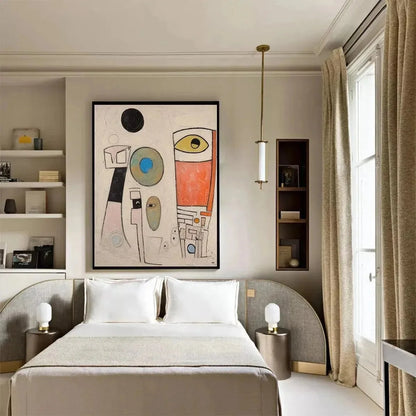 WHIMSICAL FORMS: Colorful Abstract Painting, Vertical Wall Art | black frame version on white wall