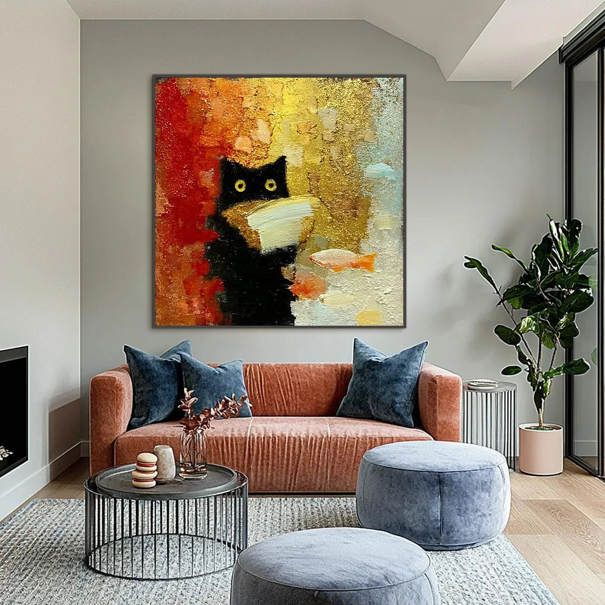 THE MIDNIGHT SCHOLAR: Whimsical Textured Impasto Black Cat Painting | Abstract closeup, raised brushwork detail
