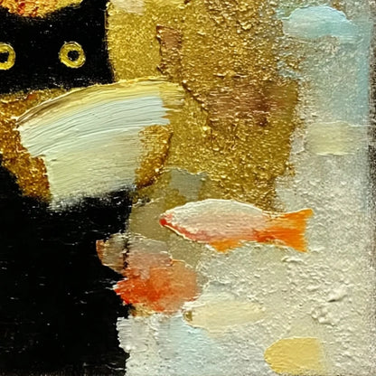 THE MIDNIGHT SCHOLAR: Whimsical Textured Impasto Black Cat Painting | rectangular format, hand-painted canvas edge