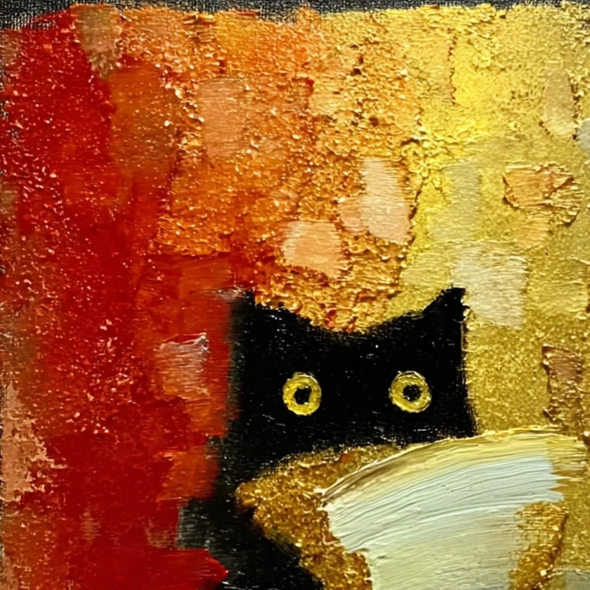 THE MIDNIGHT SCHOLAR: Whimsical Textured Impasto Black Cat Painting | rolled canvas, ready for custom framing