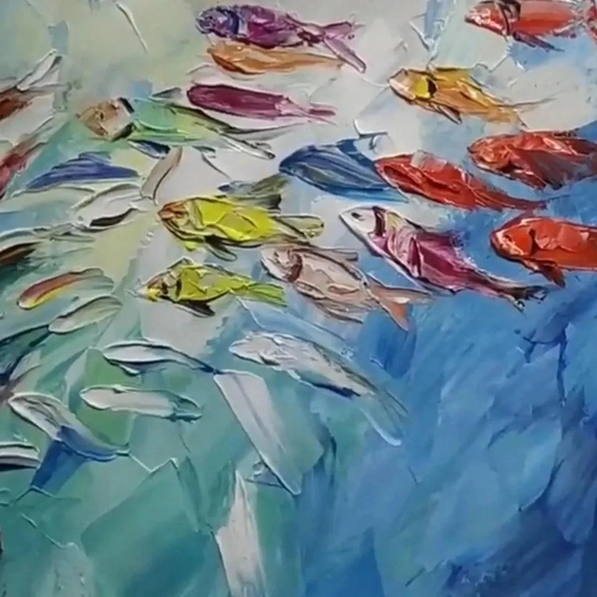 WHIRLPOOL OF FISH: Colorful School of Fish Painting | Abstract mood, soft natural light studio shot