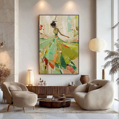 WHIRLWIND OF COLOR: Abstract Figurative Oil Painting of Dancer | Figurative mood, soft natural light studio shot