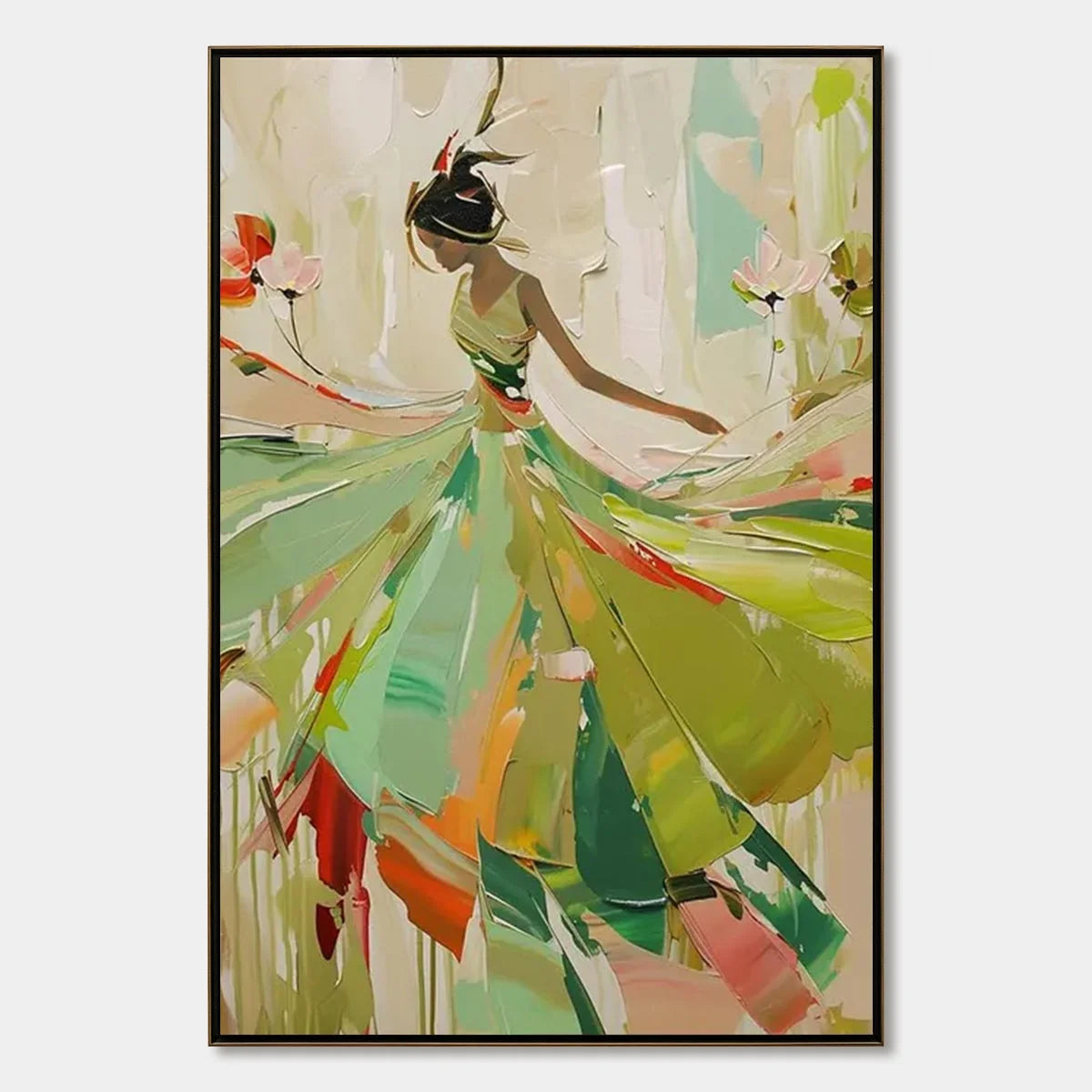 WHIRLWIND OF COLOR: Abstract Figurative Oil Painting of Dancer | hanging in living room, Figurative wall art