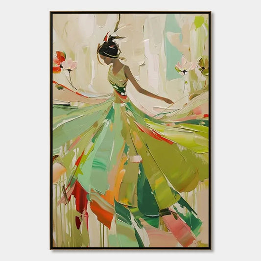WHIRLWIND OF COLOR: Abstract Figurative Oil Painting of Dancer | hanging in living room, Figurative wall art