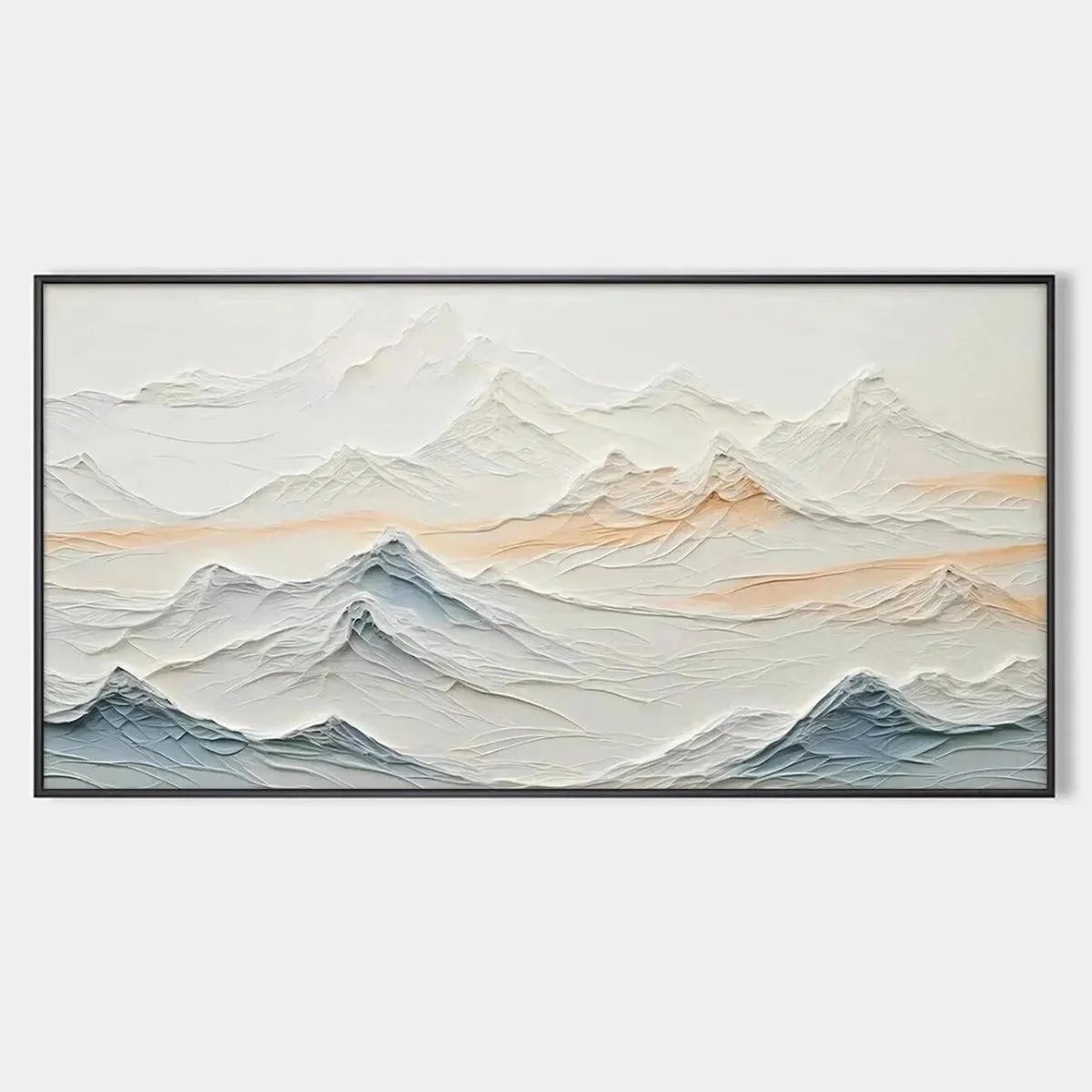 TRANQUIL PEAKS: Textured Abstract Mountain Landscape Painting in Beige and Blue | hanging in living room, Abstract wall art
