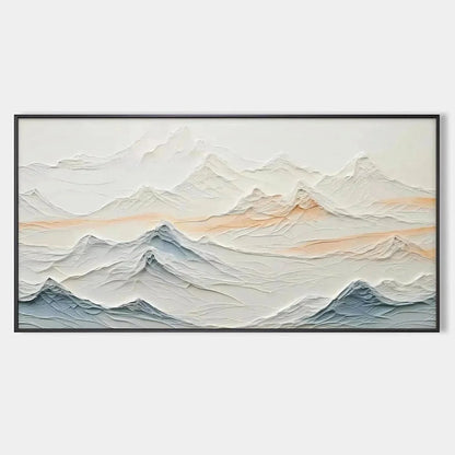 TRANQUIL PEAKS: Textured Abstract Mountain Landscape Painting in Beige and Blue | hanging in living room, Abstract wall art