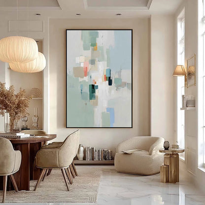 WHISPER: Minimalist Muted Tone Abstract Wall Art | gold frame stretched on neutral wall