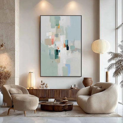 WHISPER: Minimalist Muted Tone Abstract Wall Art | black frame version on white wall