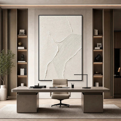 WHISPER: Wabi Sabi Style Textured Abstract Painting | gold frame stretched on neutral wall