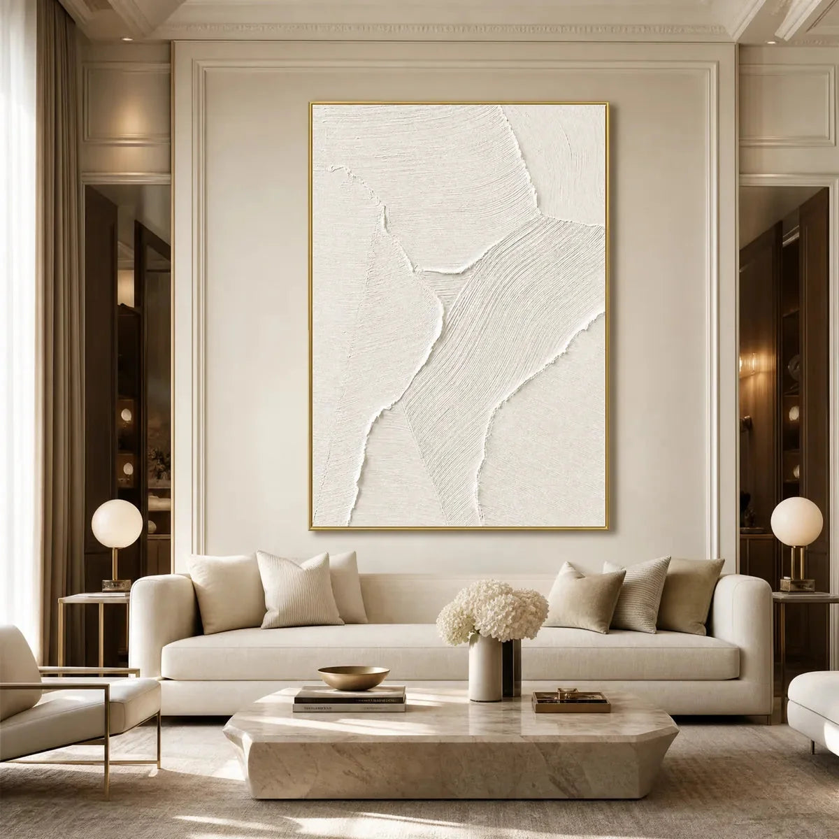 WHISPER: Wabi Sabi Style Textured Abstract Painting | black frame version on white wall