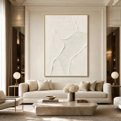 WHISPER: Wabi Sabi Style Textured Abstract Painting | black frame version on white wall