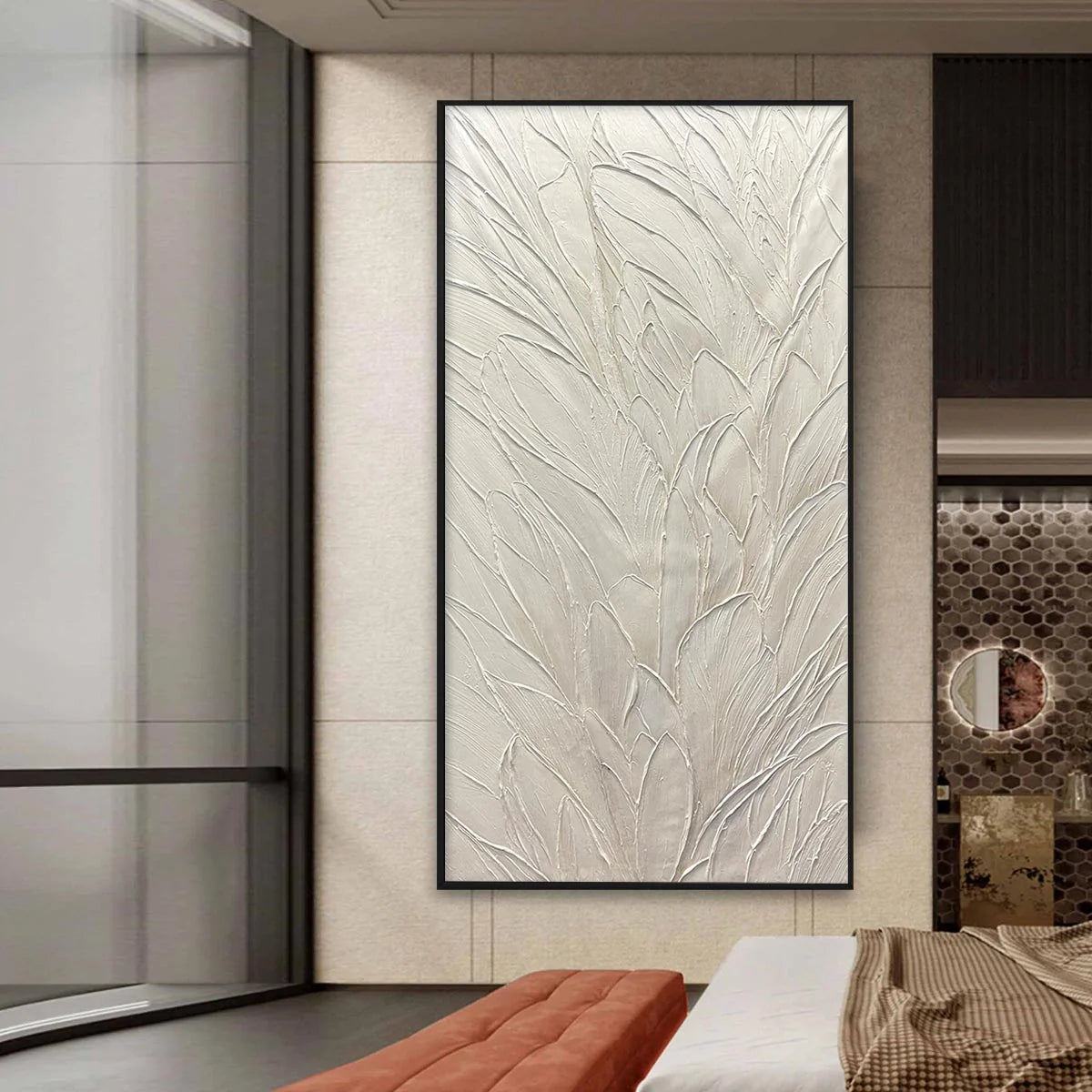 WHISPERED WINDS: Textured Minimalist Oil Painting in Off-White #6