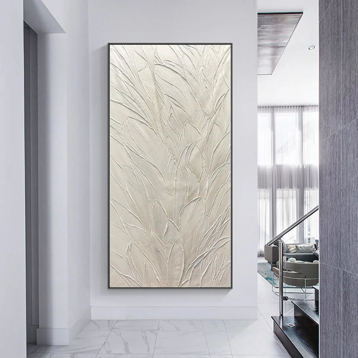 WHISPERED WINDS: Textured Minimalist Oil Painting in Off-White #7
