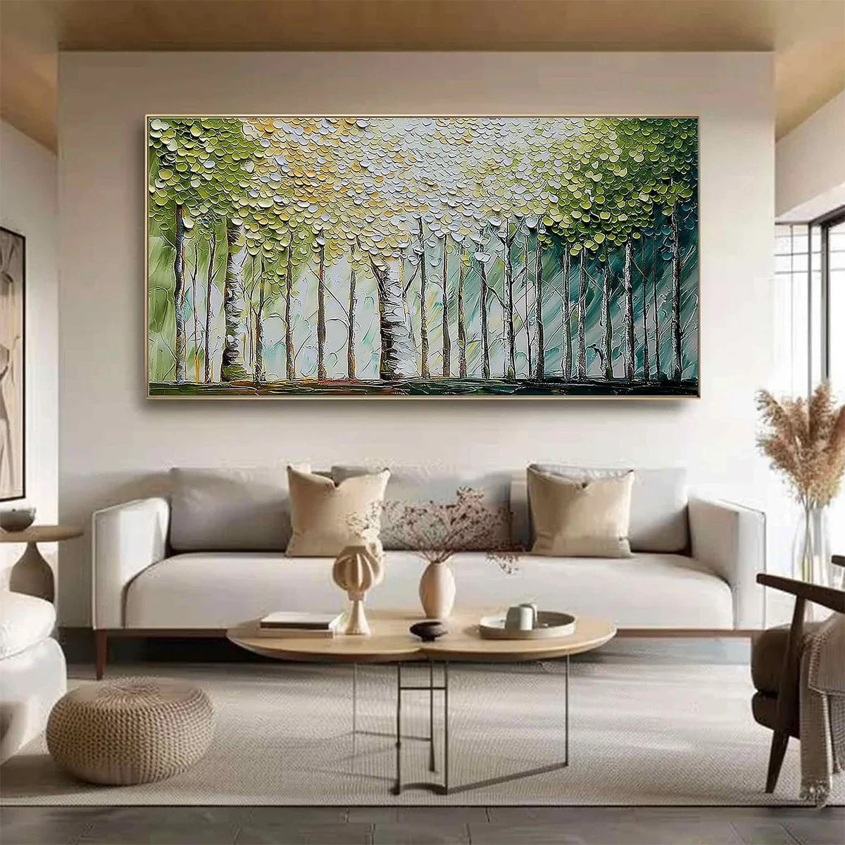 WHISPERING GROVE: Textured Impasto Birch Tree Forest Landscape Painting | Landscape closeup, raised brushwork detail