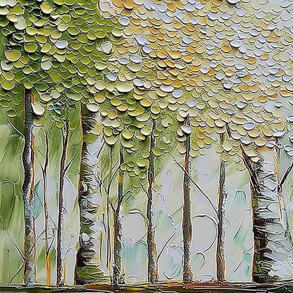 WHISPERING GROVE: Textured Impasto Birch Tree Forest Landscape Painting | rectangular format, hand-painted canvas edge