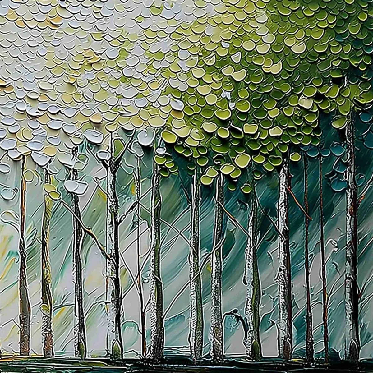 WHISPERING GROVE: Textured Impasto Birch Tree Forest Landscape Painting | rolled canvas, ready for custom framing