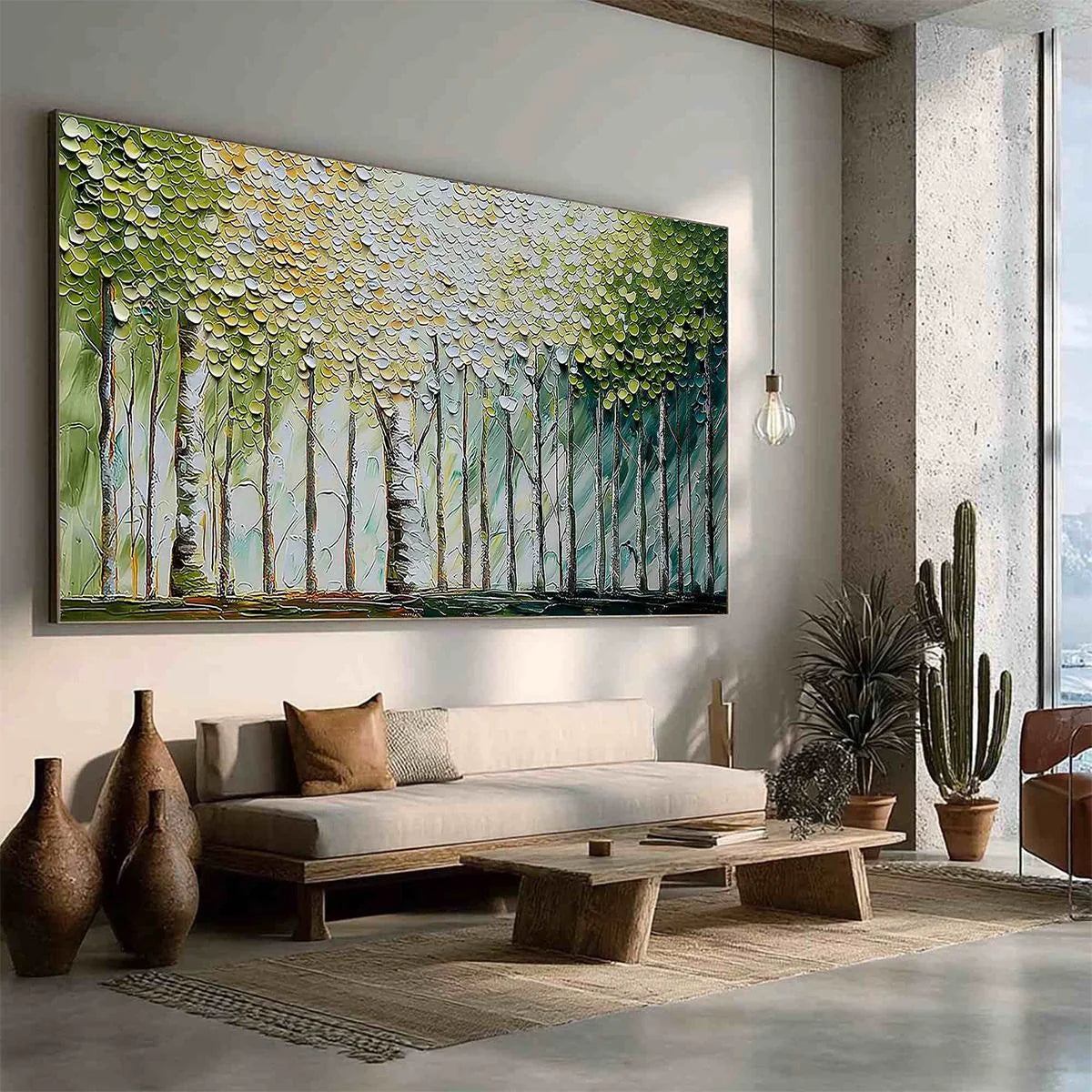 WHISPERING GROVE: Textured Impasto Birch Tree Forest Landscape Painting | green palette, original oil on stretched canvas art