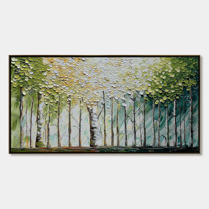 WHISPERING GROVE: Textured Impasto Birch Tree Forest Landscape Painting | hanging in living room, Landscape wall art
