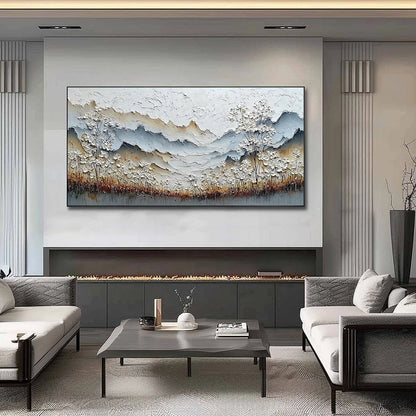 WHISPERING MEADOW: Heavily Textured Wabi Sabi Mountain & Flower Landscape Painting | Landscape closeup, raised brushwork detail