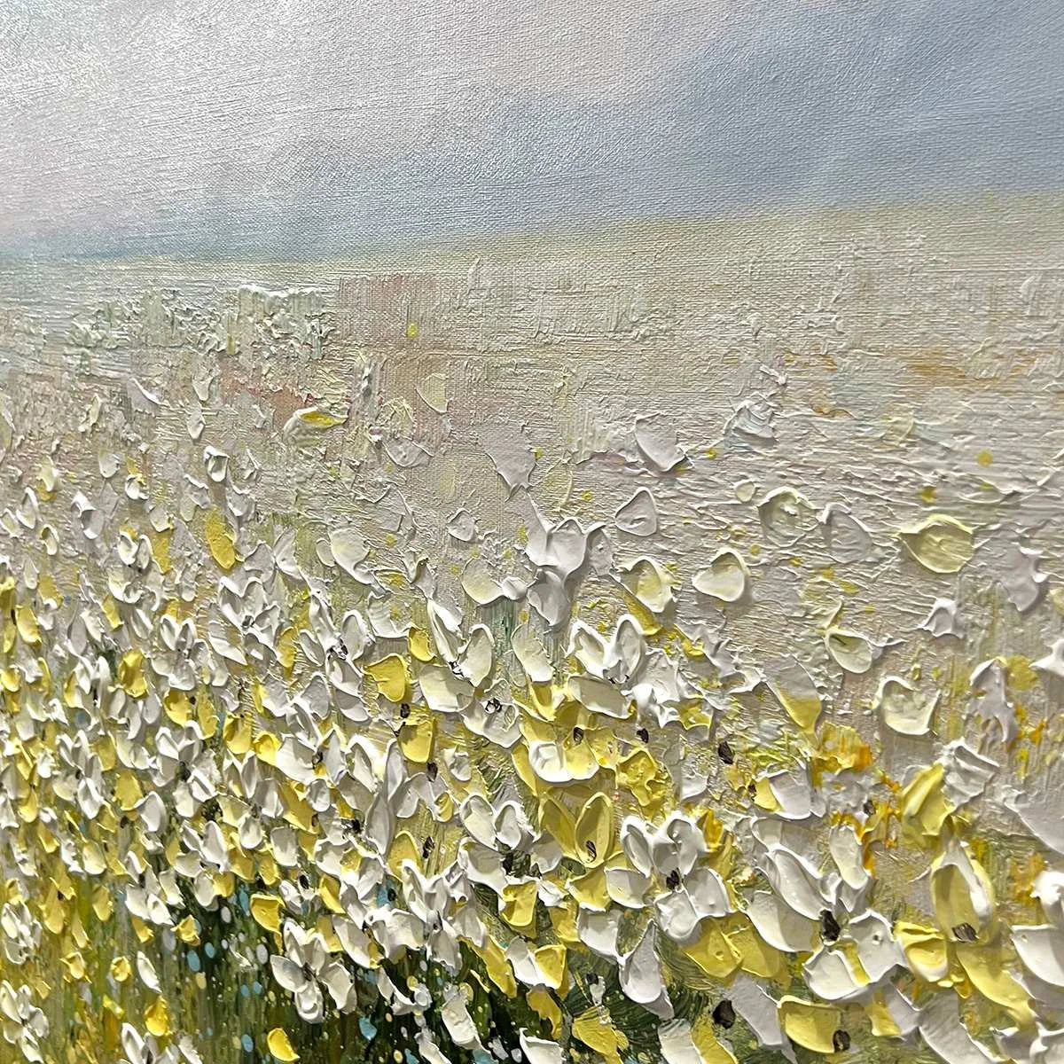 WHISPERING MEADOW: Impressionistic Wildflower Field Oil Painting | rolled canvas, ready for custom framing