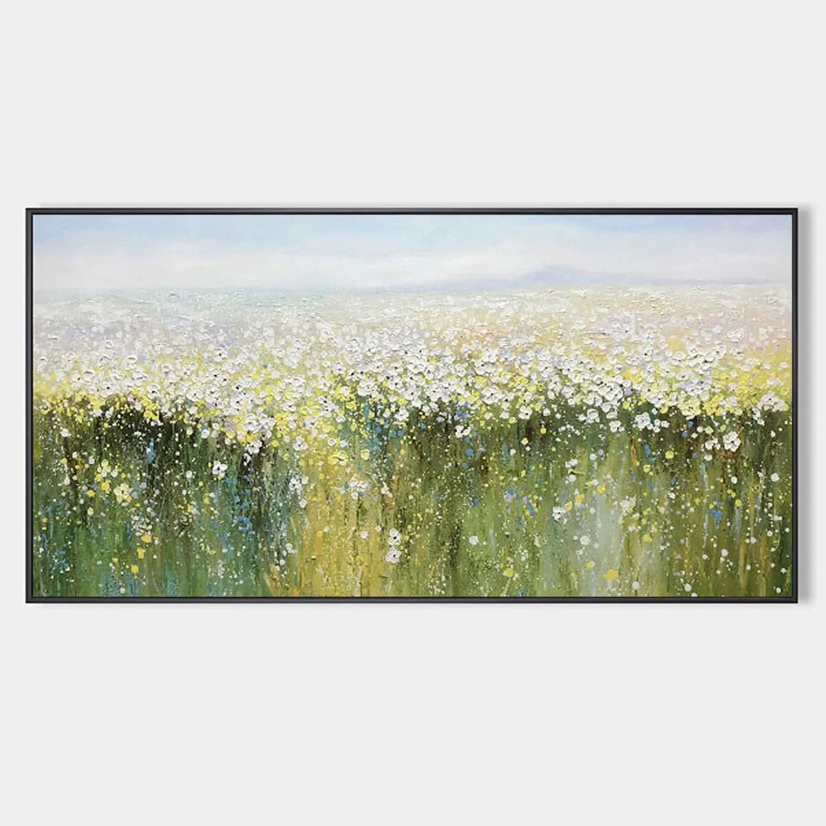 WHISPERING MEADOW: Impressionistic Wildflower Field Oil Painting | hanging in living room, Impressionist wall art