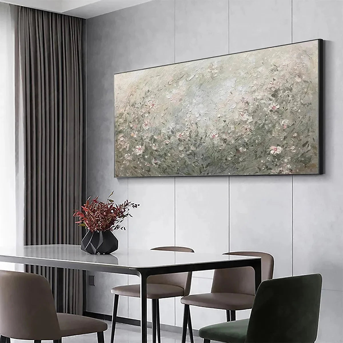 WHISPERING MEADOW: Impressionistic Wildflower Landscape Painting | black frame version on white wall