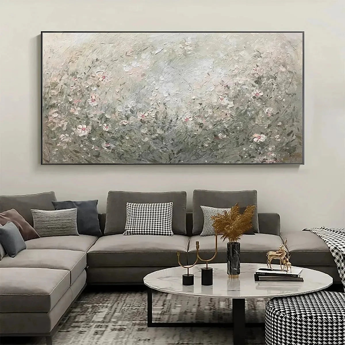 WHISPERING MEADOW: Impressionistic Wildflower Landscape Painting | multi-color palette, original oil on stretched canvas art