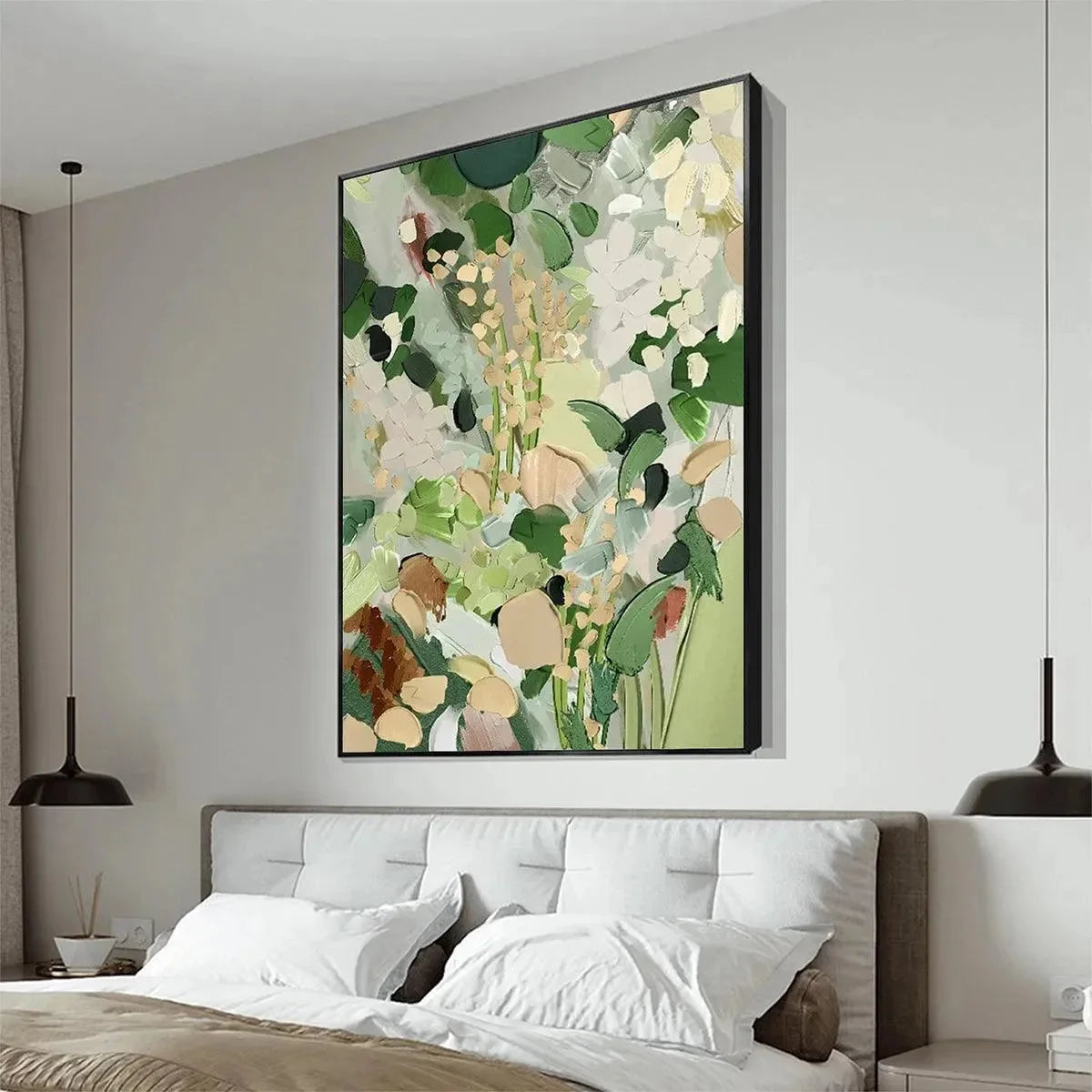 WHISPERING MEADOW: Textured Abstract Floral Painting in Green and Gold | green palette, original oil on stretched canvas art