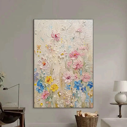 WHISPERING MEADOW: Textured Floral Impasto Oil Painting | Abstract closeup, raised brushwork detail
