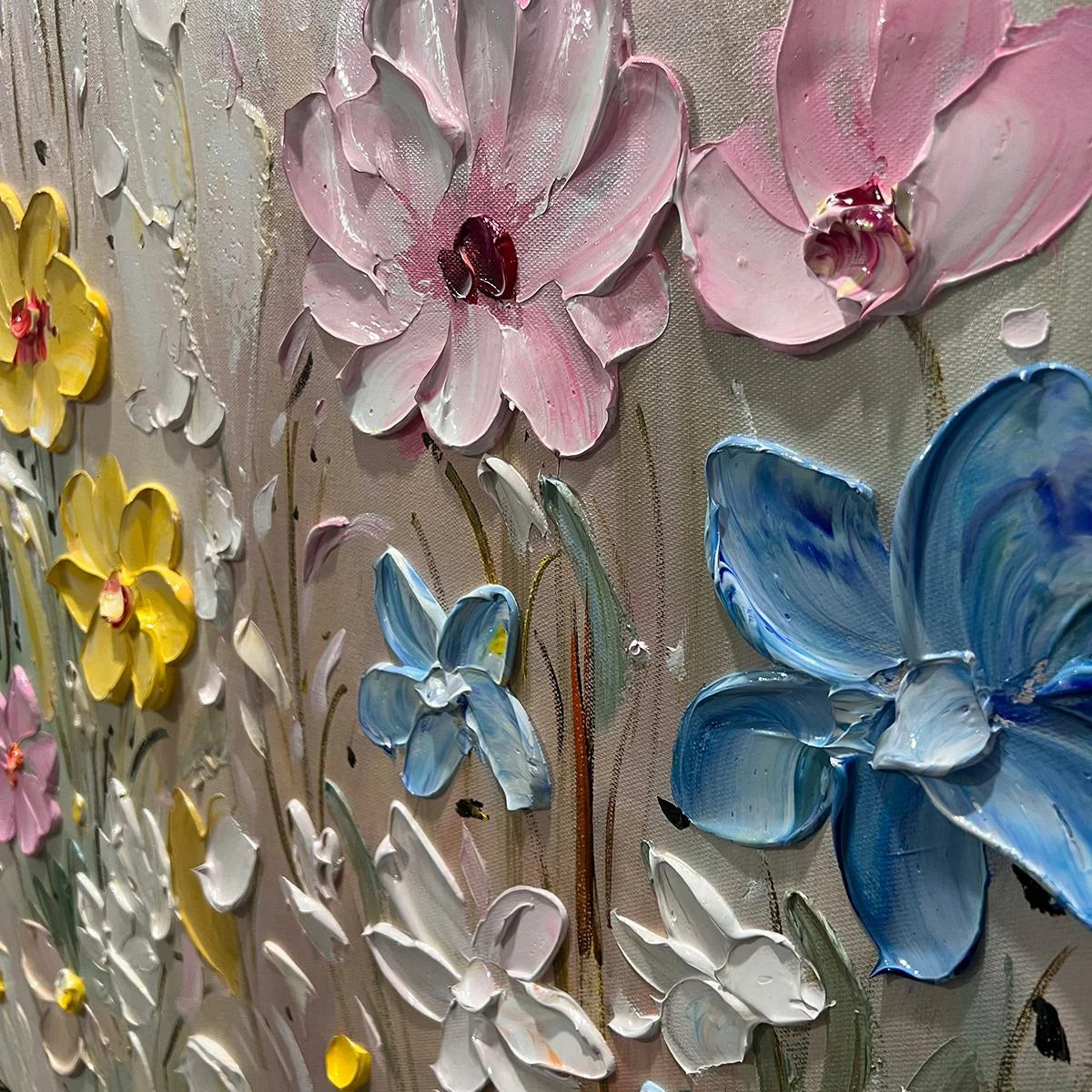 WHISPERING MEADOW: Textured Floral Impasto Oil Painting | rectangular format, hand-painted canvas edge