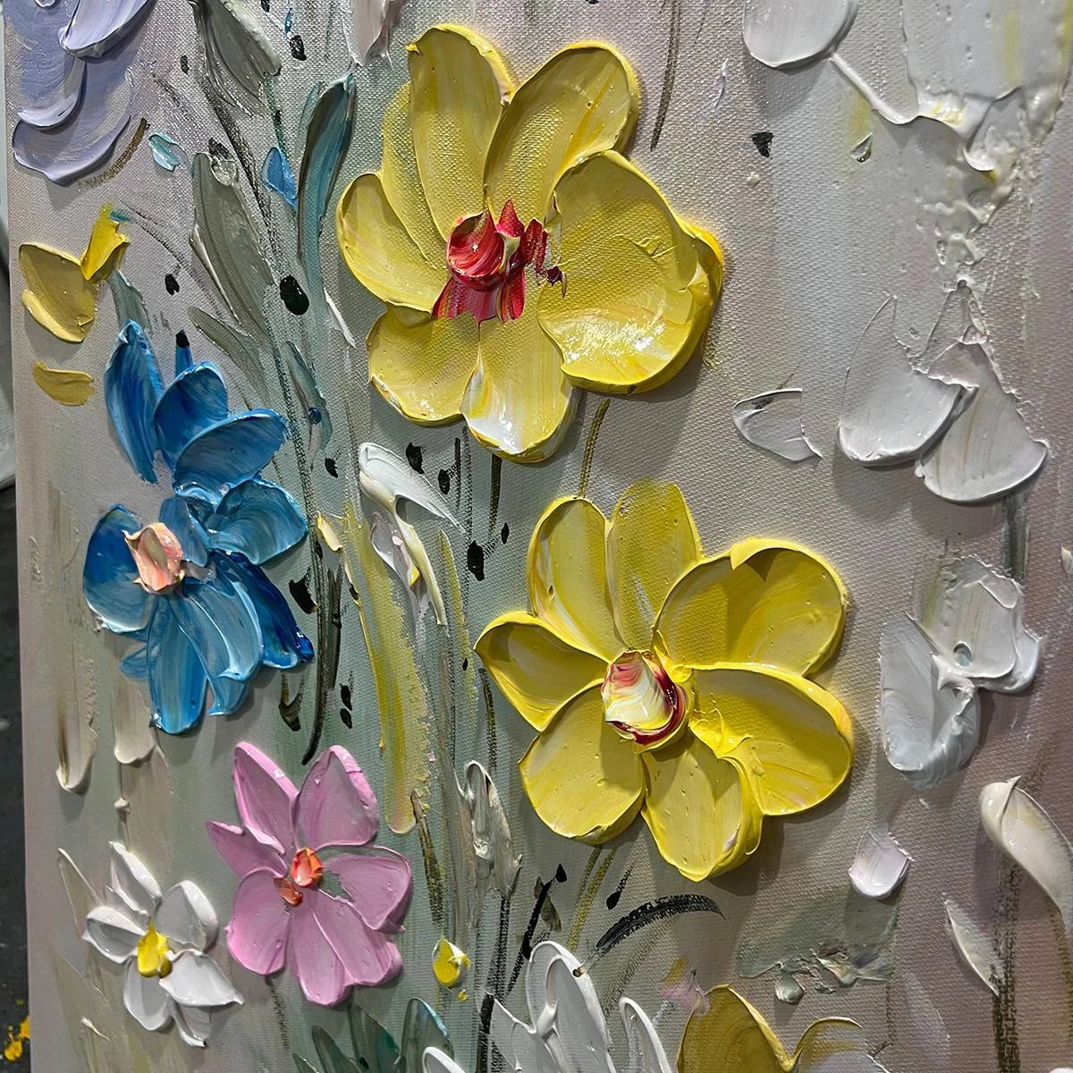 WHISPERING MEADOW: Textured Floral Impasto Oil Painting | rolled canvas, ready for custom framing