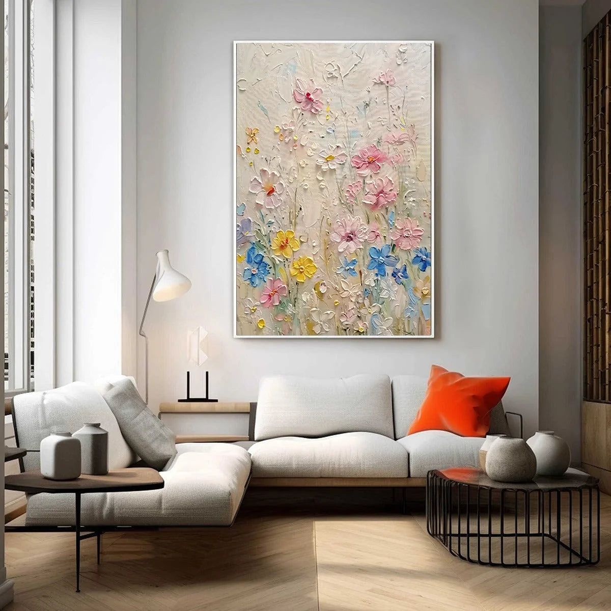 WHISPERING MEADOW: Textured Floral Impasto Oil Painting | Abstract mood, soft natural light studio shot